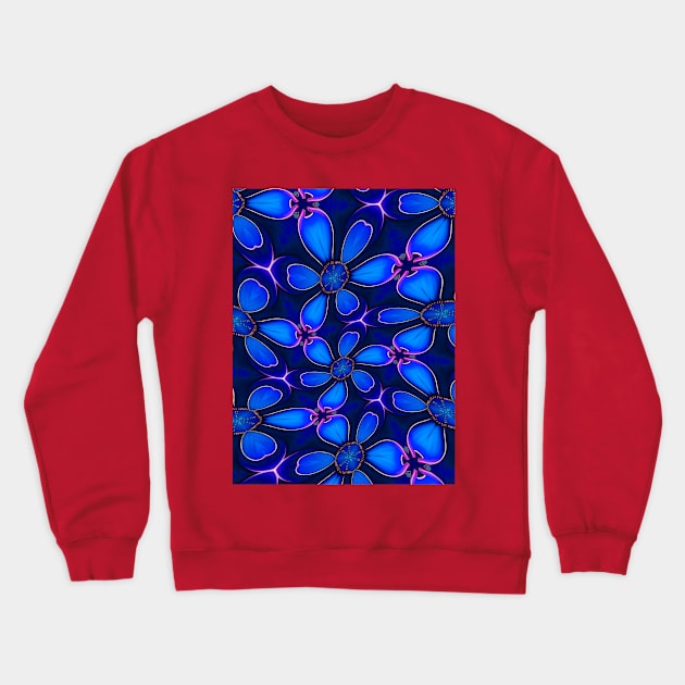 Deep Blue Flower Pattern Crewneck Sweatshirt by PatternFlower